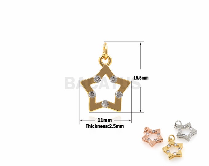 1PCS Pendant With Five-Pointed Star, Suitable For  Bracelets, Necklaces, Jewelry Products, Star Necklace, Cubic Zirconia 15.5x11x2.5mm