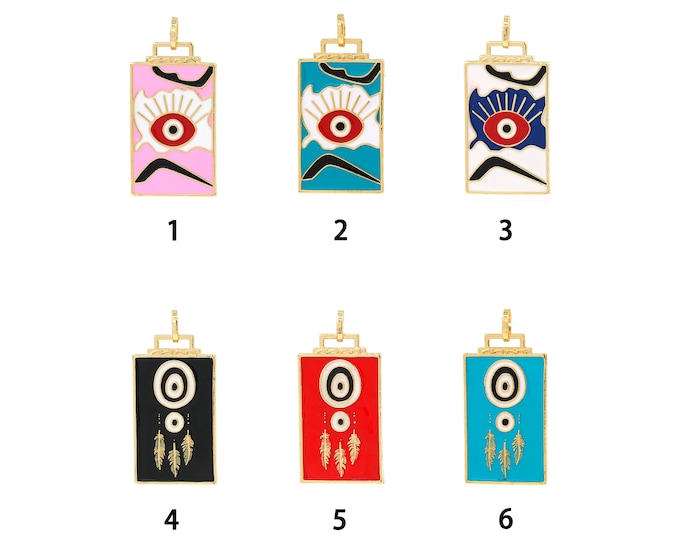 18K Gold Filled Devil Eye Pendant,Gold Dainty Square Charms,Enamel Simple Charm Bracelet Necklace for DIY Jewelry Making Supply