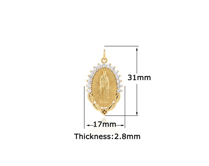 18K Gold Filled Virgin Mary Pendant,Gold Dainty Catholic Charms,Religion Charm Bracelet Necklace for DIY Jewelry Making Supply