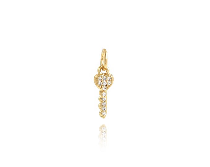 5 pcs Key Pendant,18K Gold Filled Heart Necklace, Micropavé CZ Key Pendant, DIY jewelry Making Accessories,16x4.5x2mm