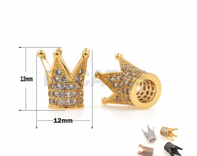 1PCS CZ crown transparent micro-dense beads, crown beads charm, cubic zirconia crown spacer beads 13x12mm