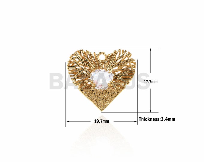 1PCS Shiny Micro Pave Gold Heart-Shaped Pendant, Heart-Shaped Necklace, Heart-Shaped Charm, Love-Shaped Jewelry 17.7x19.7x3.4mm