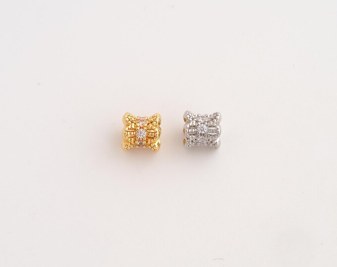 5 pcs CZ Flower Beads, 18K Gold Filld Tube Beads,For Jewelry Making Supplies,6.4x6.2mm Hole 2.2mm