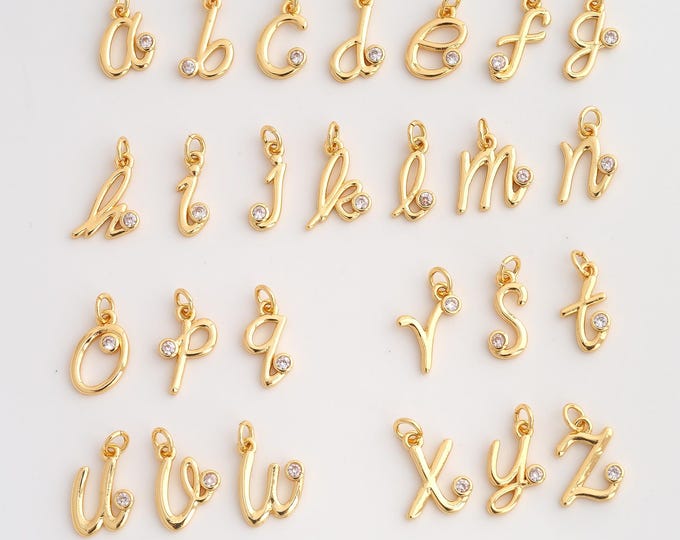 18K Gold Filled Gold Initial Charm,Dainty A-Z Letter Pendant,CZ Initial Pendant ,DIY Jewelry Supplies,14.6x9x2mm