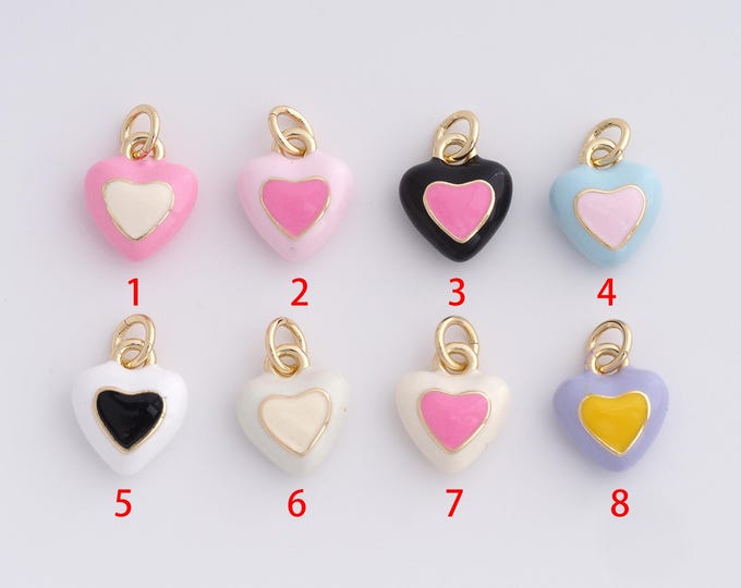 Enamel Heart Charm 18K Gold Filled Heart Pendant,Gold Heart Charms Bracelet Necklace for DIY Jewelry Making Supply.14.2x9.8x4.4mm