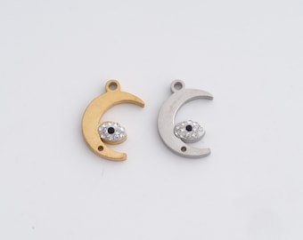 Stainless Steel Moon Pendant,Celestial Charms,Evil Eye Charm Bracelet Necklace for DIY Jewelry Making Supply,14.2x9x2.5mm