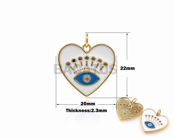 1PCS Love Enamel Pendant Demon Eye Pendant Heart-shaped Charm Micropavé 18K Gold Filling DIY Jewelry Making Supplies Accessories 22x20x2.3mm