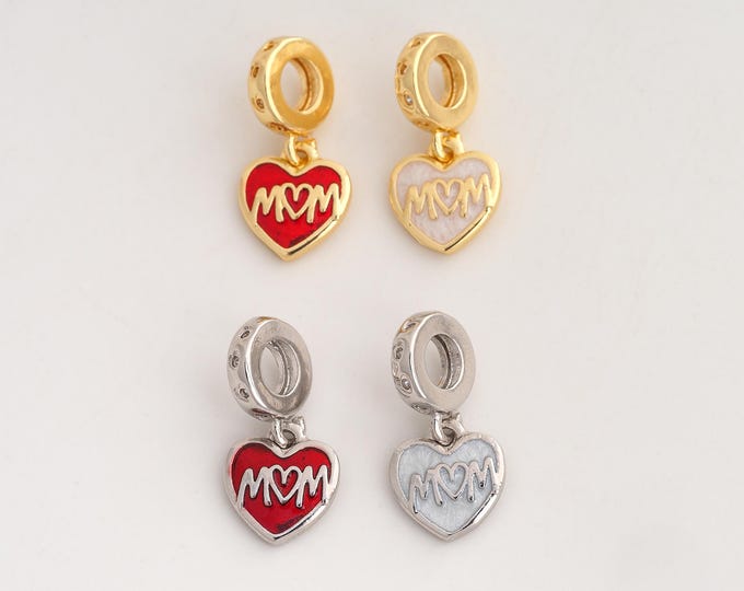 18K Gold Filled MOM Charm,Dainty Enamel Heart Pendant,CZ Letter Pendant ,DIY Jewelry Supplies,20.2x9.8x2.2mm