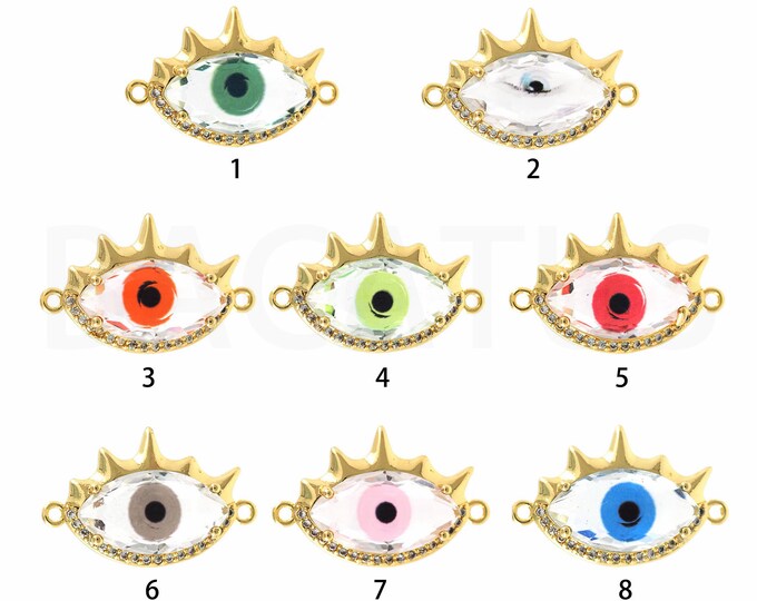 18K Gold Filled Devil Eye Connector,Gold Dainty CZ Eye Connector,Eye Connector Bracelet Necklace for DIY Jewelry Making Supply