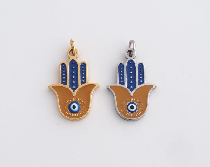 Stainless Steel Hamsa Pendant,Evil Eye Charms,Enamel Fatima Charm Bracelet Necklace for DIY Jewelry Making Supply,20x11.8x1.7mm