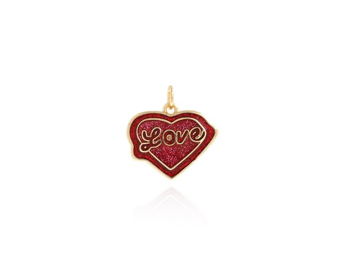 18K Gold Filled Heart pendant,Enamel Heart Charms,Simple pendant Bracelet Necklace for DIY Jewelry Making Supply,19x18x2mm