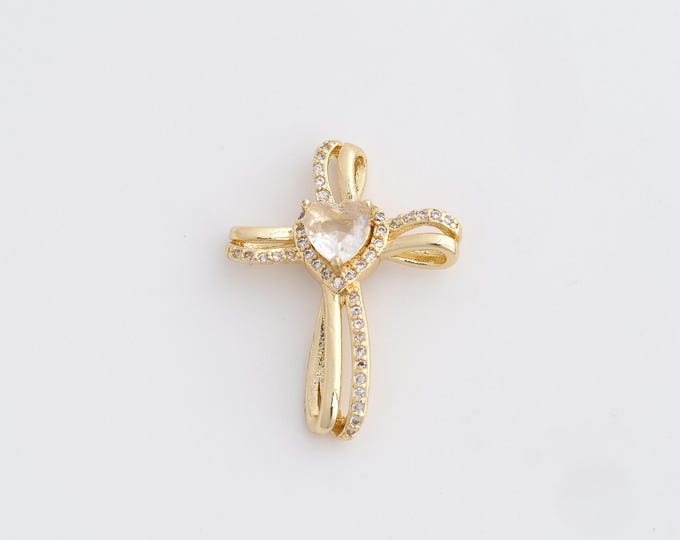 Cross Charm,18K Gold Filled Cross Necklace,Religious Charm, MicroPave CZ Christian Charm, DIY Jewelry Supplies, 28.8x22x6.4mm