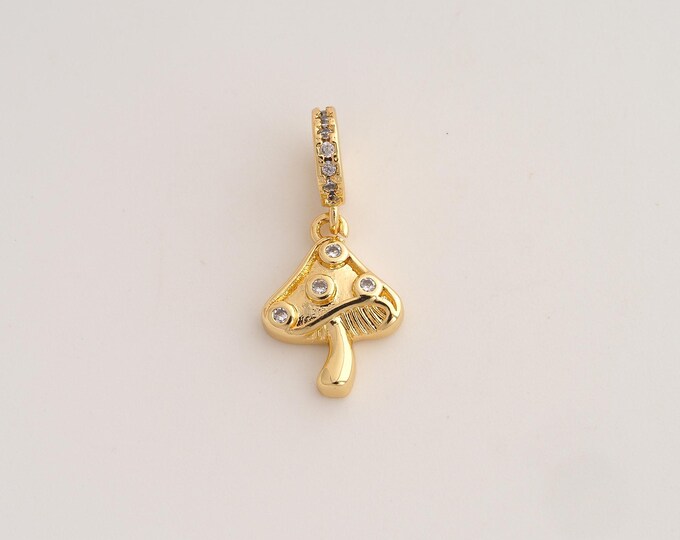 18K Gold Filled Mushroom Charm,Dainty Mushroom Pendant,CZ Mushroom Pendant ,DIY Jewelry Supplies,24.3x11.8x3.2mm