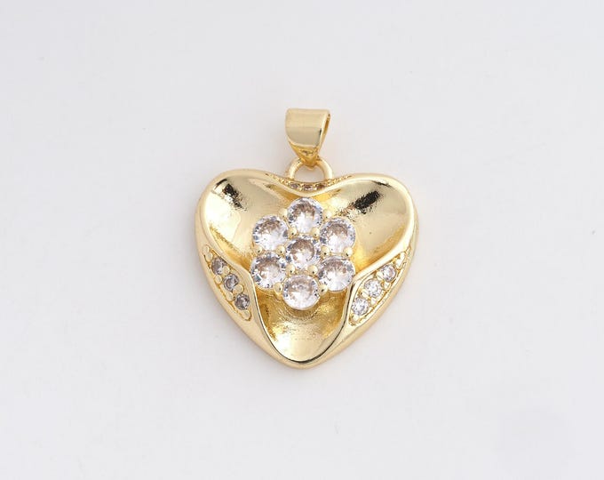 18K Gold Filled Heart Pendant,Gold Dainty Heart Charms,Heart Charm Bracelet Necklace for DIY Jewelry Making Supply,25.6x21.6x4.5mm