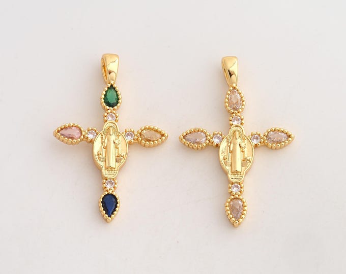 18K Gold Filled Jesus Cross Charm,Dainty Religious Pendant,CZ Christian Pendant ,DIY Jewelry Supplies,37.2x24x3mm