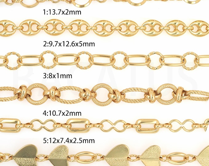 18K Gold Filled Rollo Chain, Round Chain, Unfinished Chain, Welded Chain, Blank Heart Chain, DIY Bracelet Necklace Accessories,