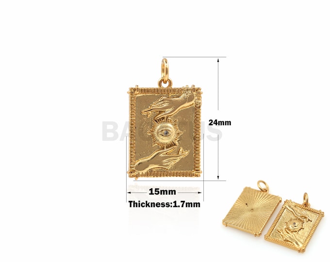 1PCS Square Charm Sun Jewelry Eye Pendant Hand Necklace Suitable for Bracelet Necklace Jewelry Making Supplies Gold Filling 24x15x1.7mm
