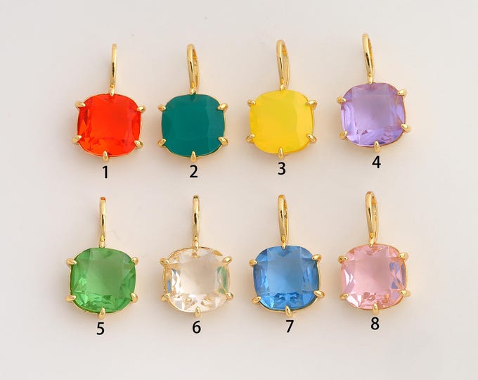 18K Gold Filled Square Gemstone Charm,Dainty Gemstone Pendant,Square Pendant ,DIY Jewelry Supplies,23.7x13.7x6.7mm
