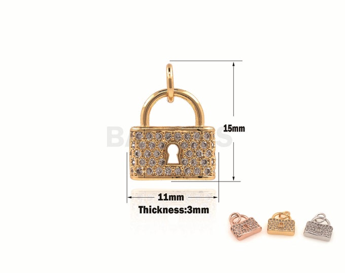 1PCS Micro Pave Lock Pendant, Mini Lock, CZ Lock Charm, Lock Necklace, Lock Jewelry, Suitable For Jewelry Making 15x11x3mm