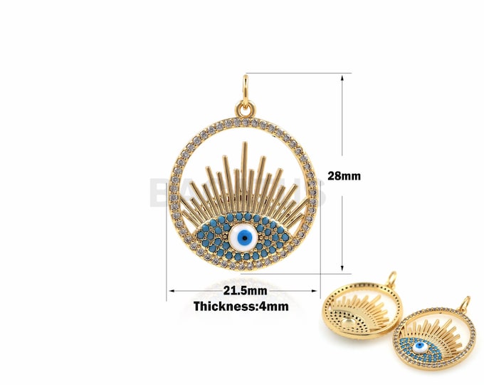 1PCS Round Hollow Pendant Eye Charm DIY Jewelry Making Supplies Cubic Zirconia 18K Gold Filling Magic Eye Charm 28x21.5x4mm
