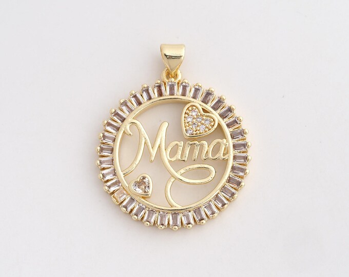 Gold MAMA Jewelry Round Charms,18K Gold Filled Letter Pendant Bracelet Necklace Jewelry Making Supplies 32.3x26x3mm