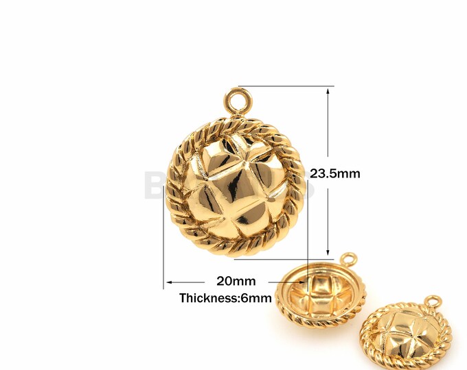 1PCS Round Twisted Hemp Rope Side Pendant Disc Lattice Jewelry Necklace 18K Gold Filling DIY Jewelry Making Accessories 23.5x20x6mm