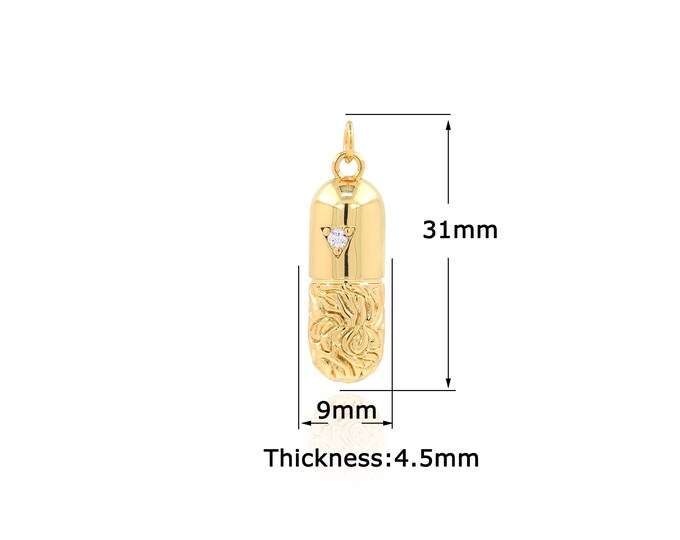 18K Gold Filled Pill pendant,Gold Dainty Capsule Charms,Simple pendant Bracelet Necklace for DIY Jewelry Making Supply