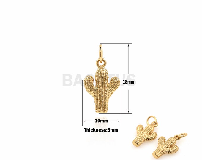 1PCS Cactus Pendant Plant Necklace Potted Ornaments Cactus Charm 18K Gold Filled DIY Jewelry Supply Desert Plants Charm 18x10x3mm