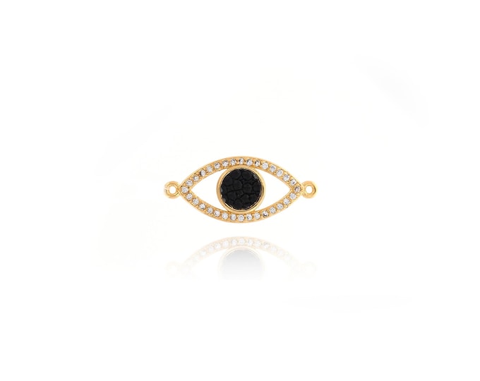 18K Gold Filled Devil Eye Connector Gold Eye Charms,Evil Eye Charm DIY Jewelry Making Supply,24x10.5x3mm