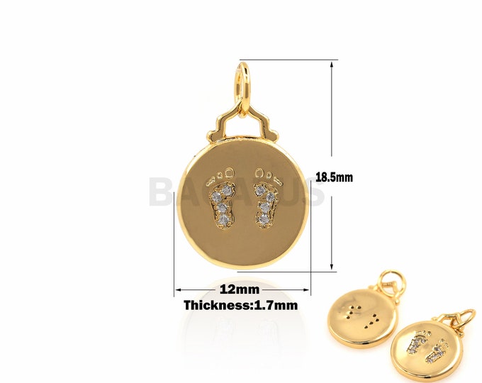 1PCS Round Baby Foot Pendant, Footprint Necklace, New Mother Jewelry, Baby Foot Pendant, Mother’s Gift, Gold Plated Necklace 18.5x12x1.7mm