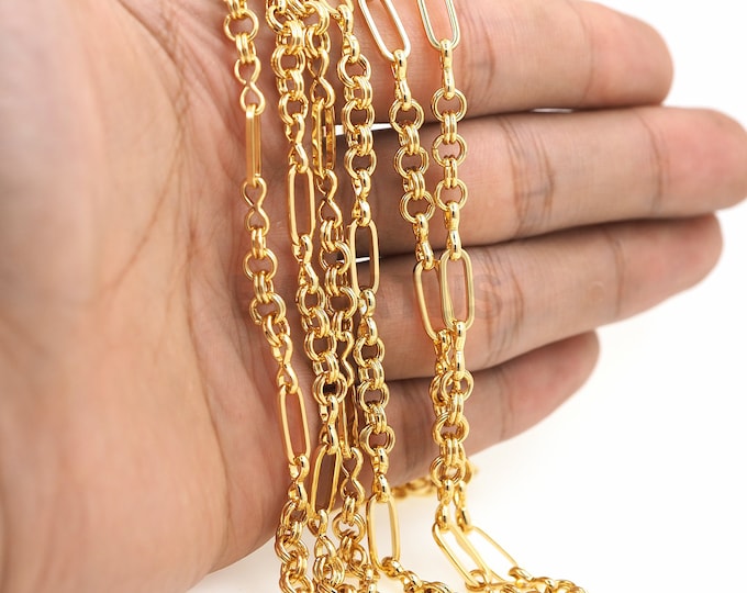 1 Meter, Gold Necklace, Double Chain, 18K Gold Filled Welded Chain, Layered Chain, Semi-Finished Necklace, Necklace Making Accessories
