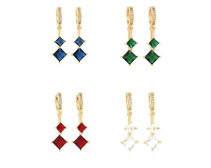 18K Gold Filled Square Earrings,Gold Square Earrings,CZ Square Earrings,Gift for Her