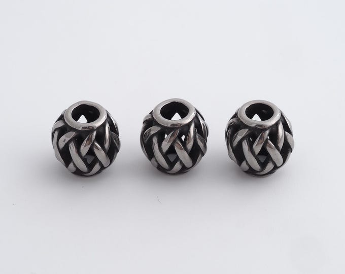 1 pcs Stainless Steel Retro Ball Spacer Beads,Silver Round Beads,Ball Beads DIY Bracelet Necklace Earrings Jewelry Making,9.8x9.5mm