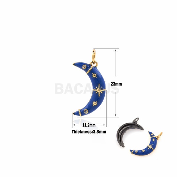 1PCS Enamel Blue Moon Necklace, Half Moon Charm, Moon Jewelry, Suitable For Jewelry Making Supplies 23x11.2x3.3mm