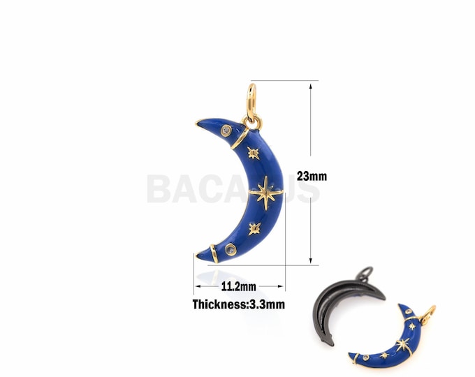 1PCS Enamel Blue Moon Necklace, Half Moon Charm, Moon Jewelry, Suitable For Jewelry Making Supplies 23x11.2x3.3mm