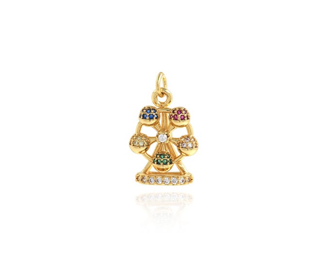 Ferris Wheel Pendant,18K Gold Filled Ferris Wheel Necklace,Micropavé CZ Ferris Wheel Pendant, DIY jewelry Making Accessories,21.7x13.5x6.3mm