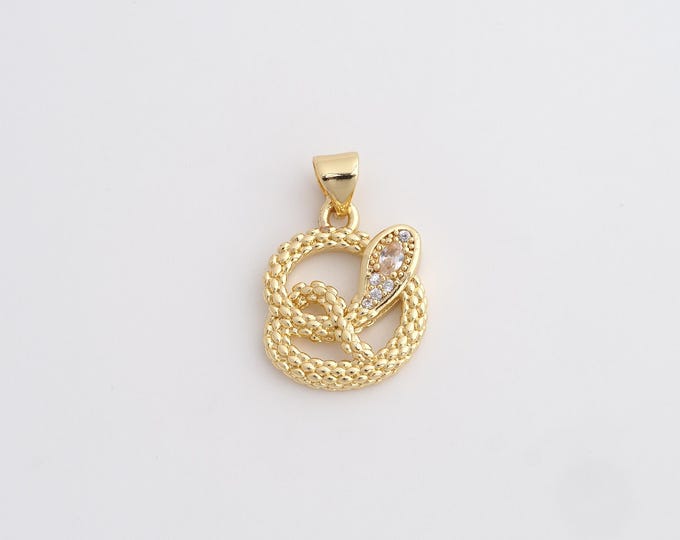 18K Gold Filled Snake Charm, Micropavé CZ Animal Pendant,Snake Necklace Charm, DIY Jewelry Supplies, 22x14.4x3.4mm