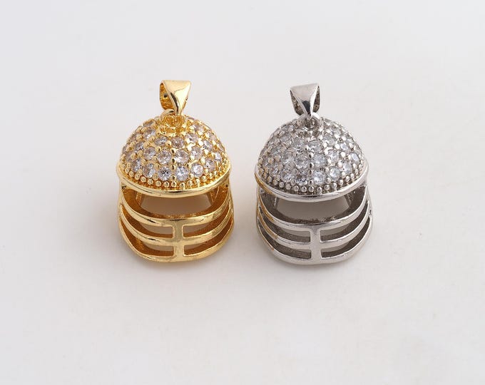 18K Gold Filled Rugby Helmet Charm,Dainty Sports Pendant,CZ Rugby Pendant ,DIY Jewelry Supplies,24x16.3x18mm
