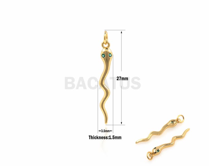 1PCS Green Eye Color Snake Pendant Cobra Necklace Reptile Wavy Line Charm DIY Jewelry Making 18K Gold Filled Snake Charm 27x3.5x1.5mm