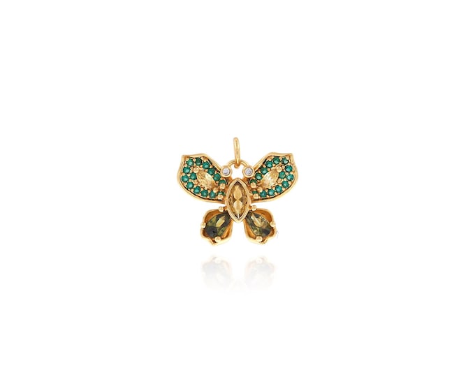 18K Gold Filled Butterfly pendant,Gold Dainty Butterfly Charms,Simple pendant Bracelet Necklace for DIY Jewelry Making Supply,16.5x19x4mm