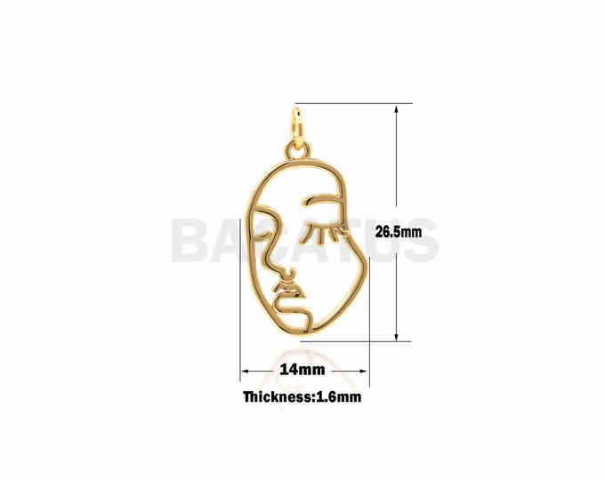 hollow pablo picasso face Charm,Gold Plated Abstract Face,face jewelry set 26.5x14x1.6 mm 1PCS