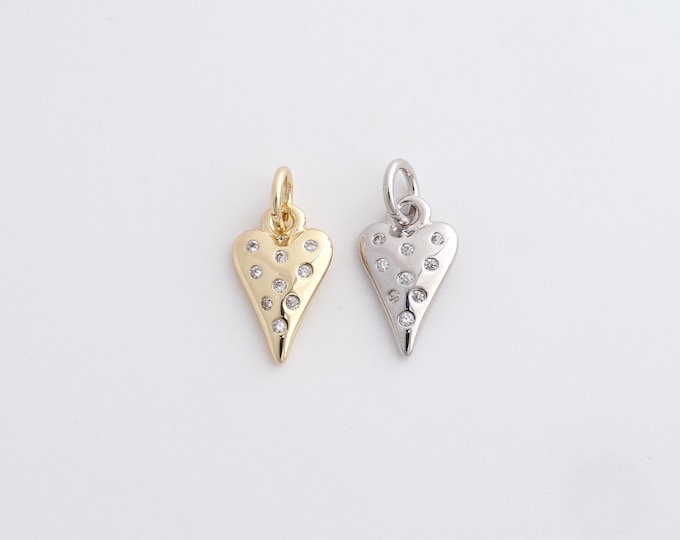 Gold Heart Pendant 18K Gold Filled Love Charm,Cubic Zirconia Pendant DIY Jewelry Making Supplies,15.8x7.8x2mm