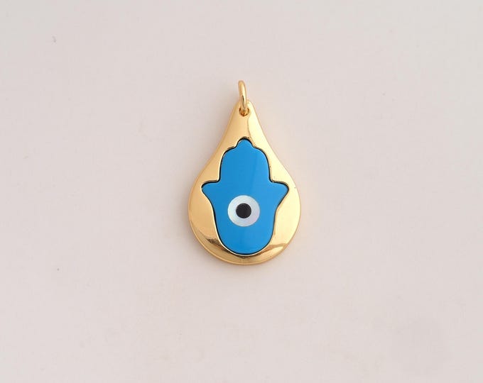 18K Gold Filled Hamsa Charm,Dainty Enamel Evil Eye Pendant,Hand Eye Pendant ,DIY Jewelry Supplies,26x15.3x3.4mm
