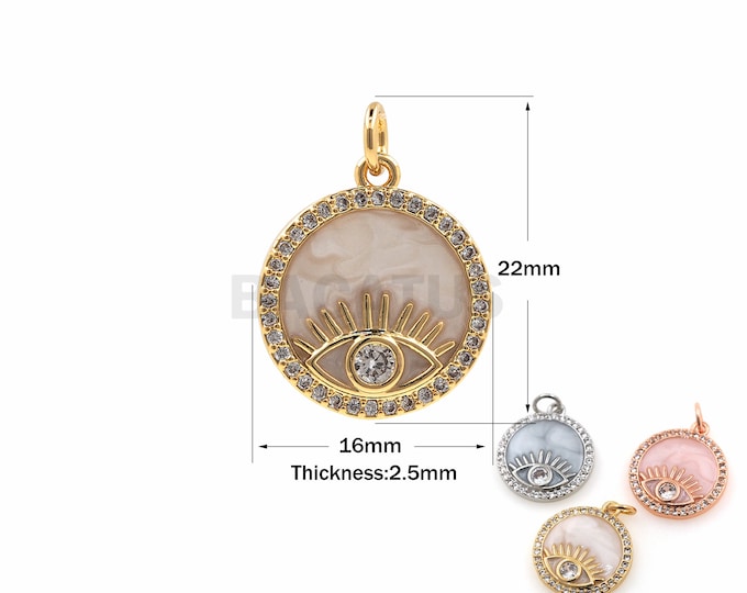 1PCSDisc Enamel Pendant Eye Jewelry Greek Eye Necklace Enamel Charm DIY Jewelry Making Supplies Cubic Zirconia Gold Filling 22x16x2.5mm