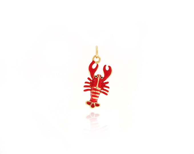 Enamel Lobster Pendant,Gold Dainty Lobster Charms,18K Gold Filled Lobster Charm DIY Jewelry Making Supply,23x10x3.3mm