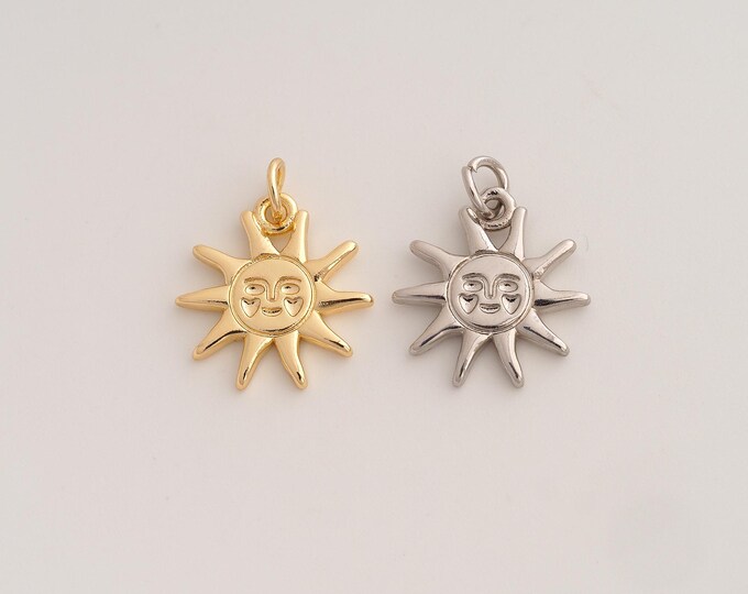 18K Gold Filled Sun Charm,Dainty Celestial Pendant,CZ Sunburst Pendant ,DIY Jewelry Supplies,19.5x15.5x1.8mm