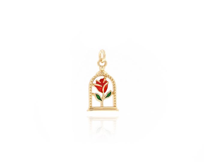 Rose Pendant,Plant Pendant,18K Gold Filled Rose Necklace,Minimalist Pendant,Enamel Charms,DIY Jewelry Supplies,18x9x2mm