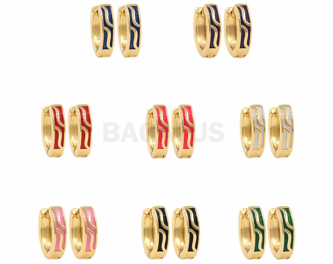 1Pcs Gold Enamel Hoop Earrings, Enamel Gold Hoop Earrings, Small Hoop Earrings, Colorful Hoop Wavy Line Ear Hoop Jewelry, Ladies Accessories