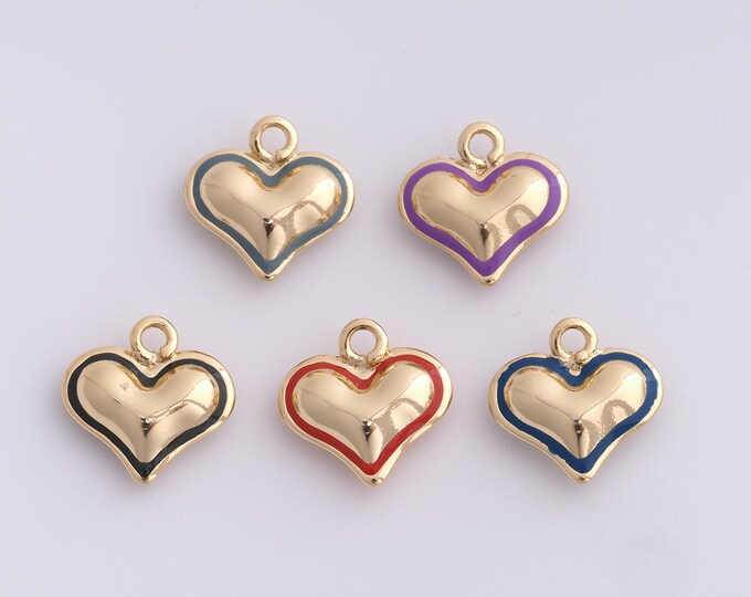Enamel Heart-Shaped Charm,18K Gold Filled Heart-Shaped Necklace, Heart-Shaped Pendant,DIY Jewelry Supplies,15x15x4.6mm