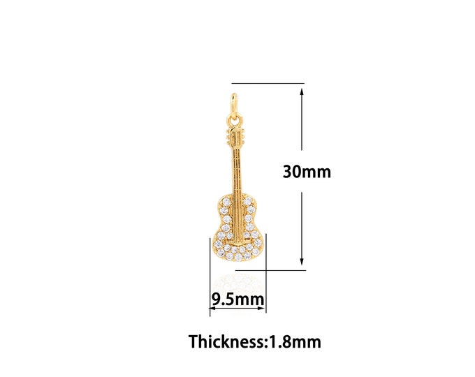 18K Gold Filled Guitar pendant,Gold Dainty Guitar Charms,Simple pendant Bracelet Necklace for DIY Jewelry Making Supply